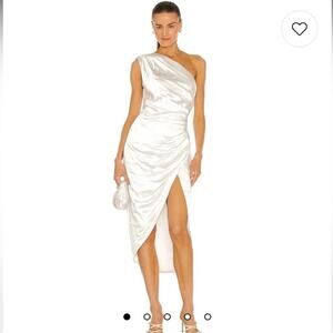 elliatt cassini white ruched one shoulder satin bridal dress size medium new